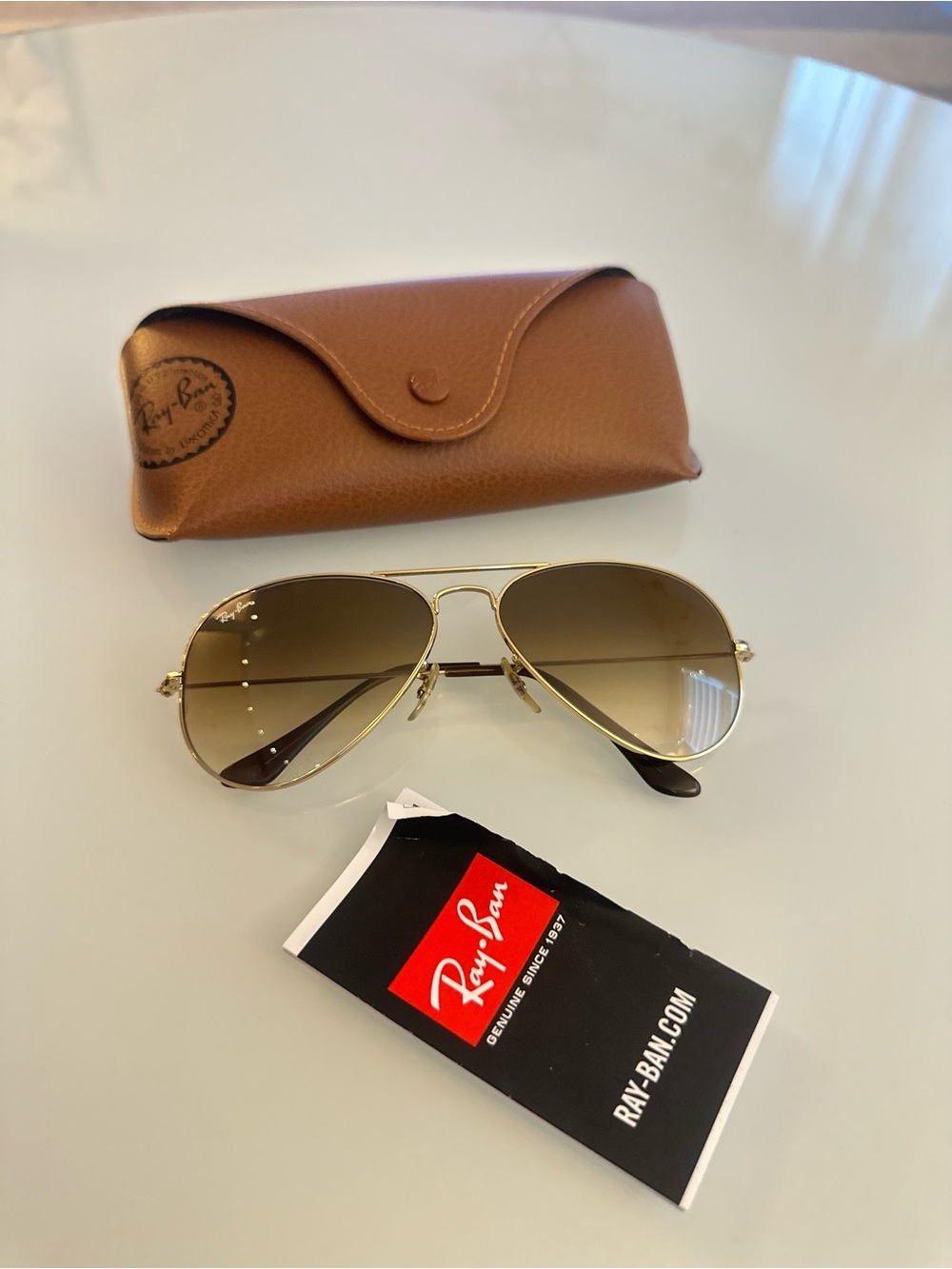 Ray-Ban Gold Frame Aviator Sunglasses with Brown Gradient Lenses